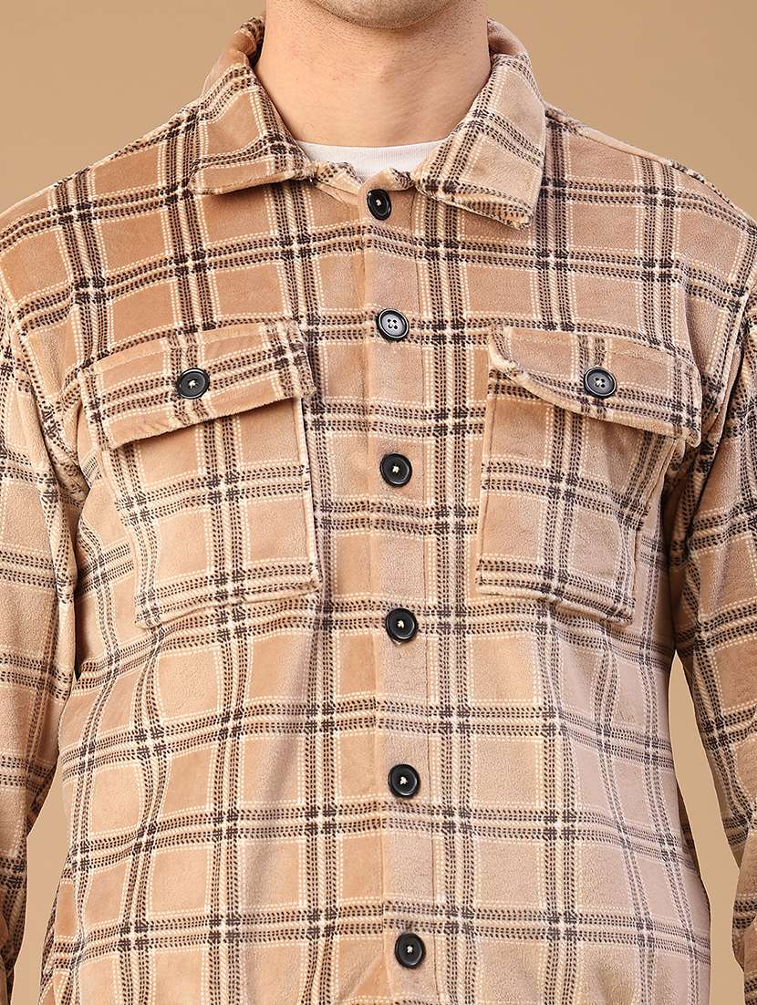 Men Checkered Collared Long Sleeve Shacket - 22255189 -  Standard Image - 4
