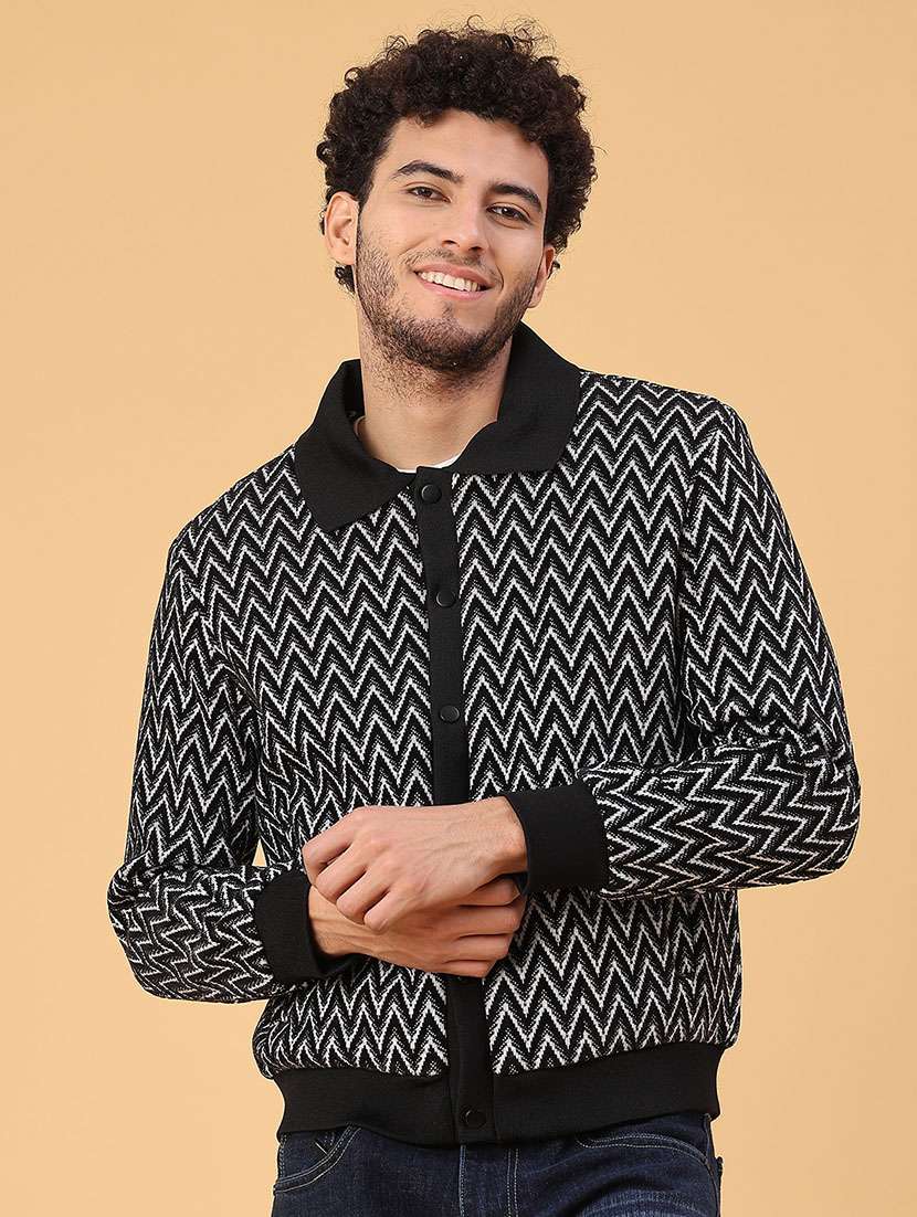 men self designed collared long sleeve shacket - 22255347 -  Standard Image - 1