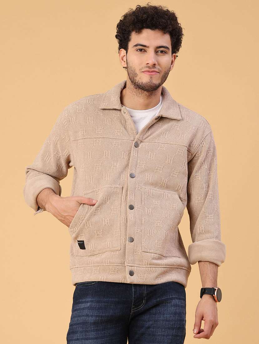 men self desigend collared long sleeve shacket - 22255433 -  Standard Image - 1