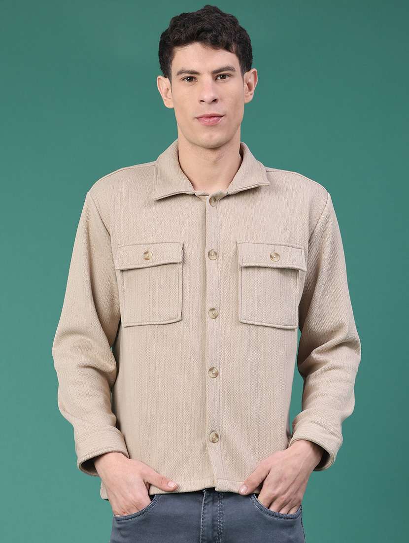 Men Self Design Long Sleeve Regular Fit Shacket - 22255482 -  Standard Image - 1