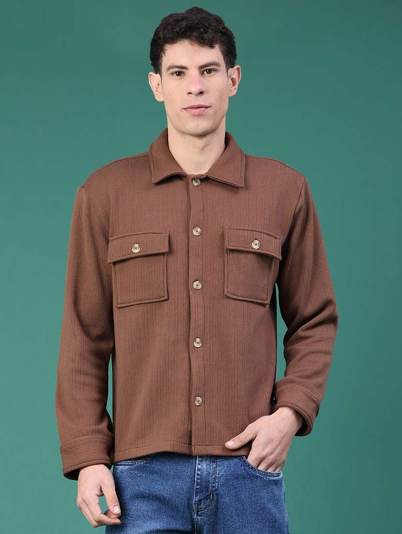 Men Self Design Long Sleeve Regular Fit Shacket - 22255483 -  Standard Image - 1