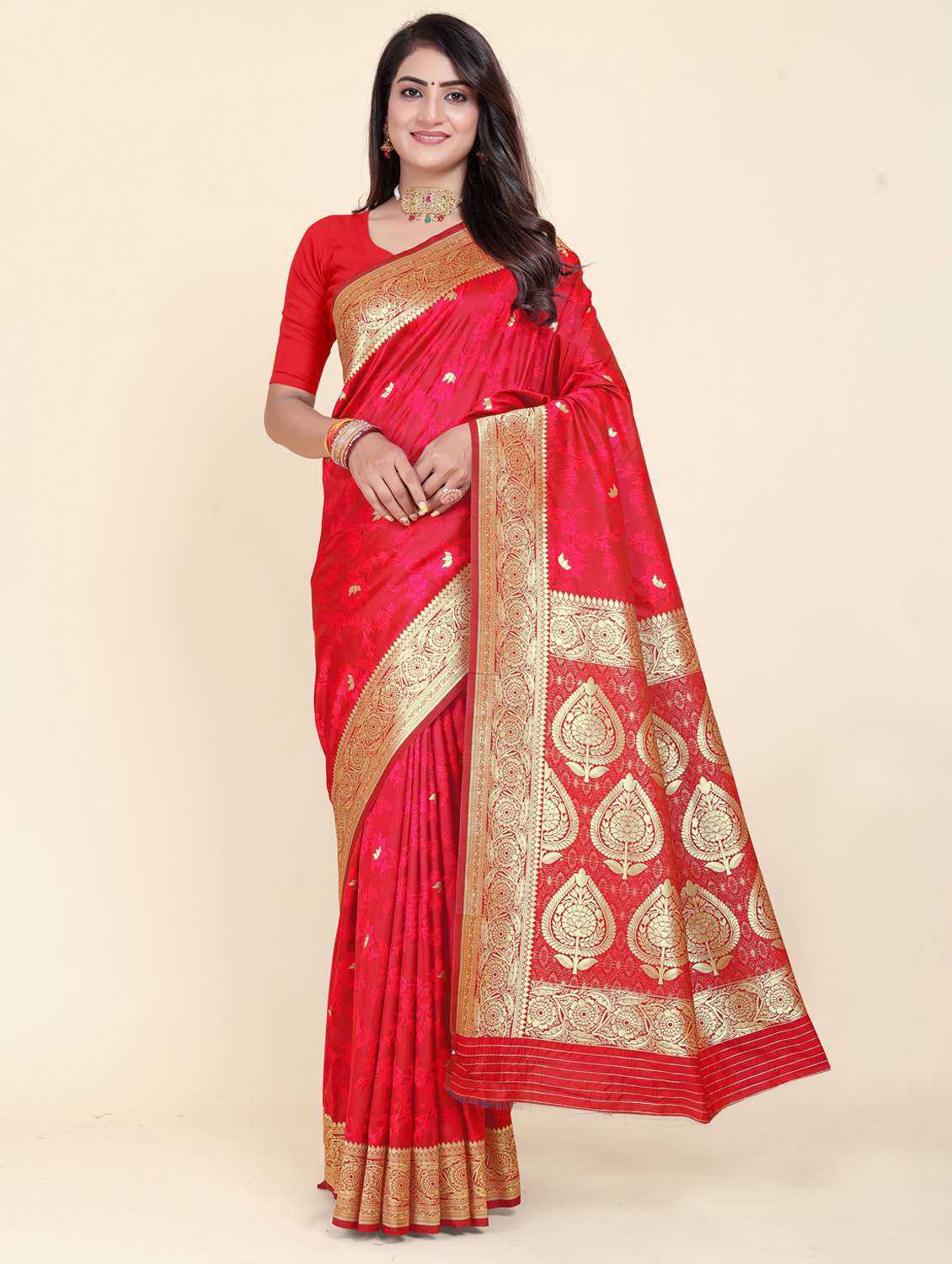 women self design banarasi saree with blouse