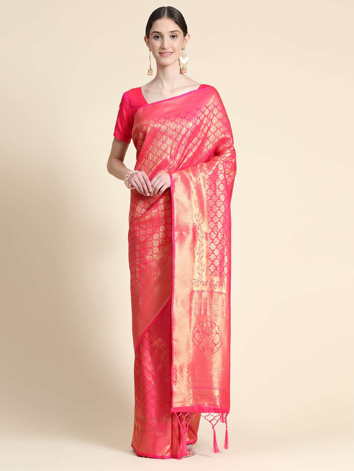 Women Self Design Banarasi Saree With Blouse - 22255556 -  Standard Image - 1