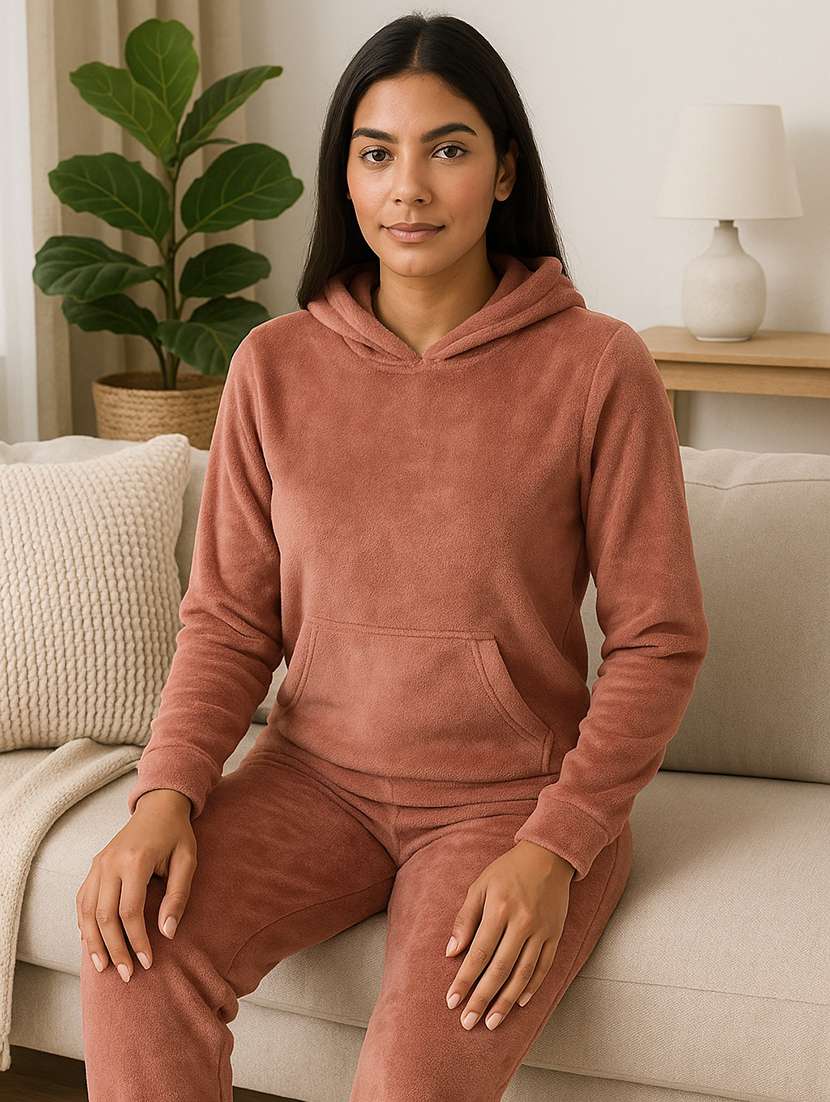 women solid long sleeve nightwear pyjama set