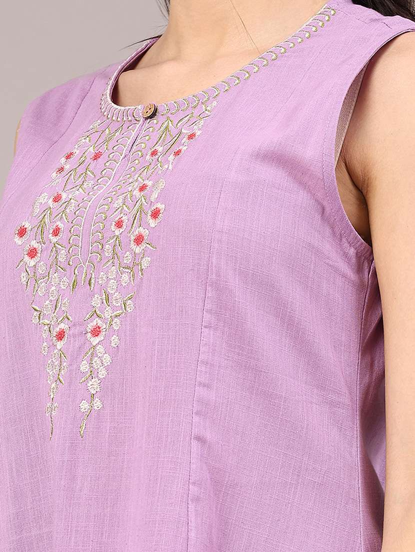 women solid with work sleeveless kurta salwar set - 22256902 -  Standard Image - 1
