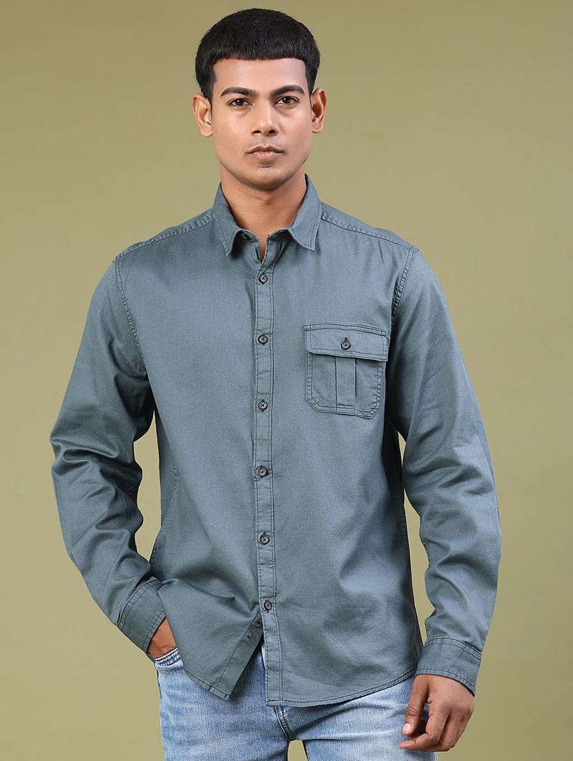 men solid long sleeve regular fit casual shirt