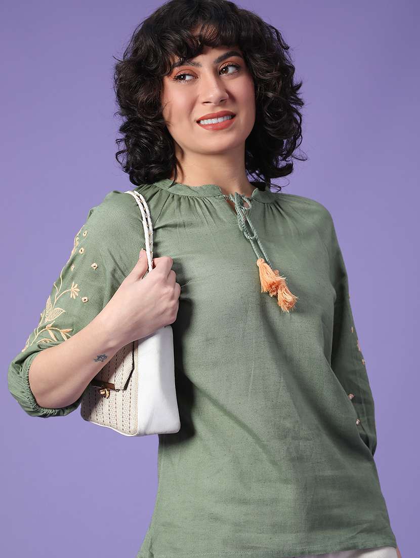 Women Embroidered Three Quarter Sleeves Regular Top - 22257578 -  Standard Image - 1