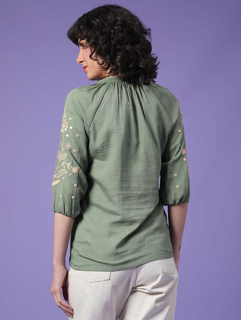 Women Embroidered Three Quarter Sleeves Regular Top - 22257578 -  Standard Image - 4