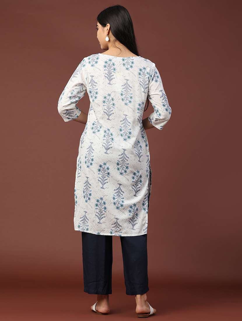 women floral printed three quarter sleeve straight kurta - 22257603 -  Standard Image - 4