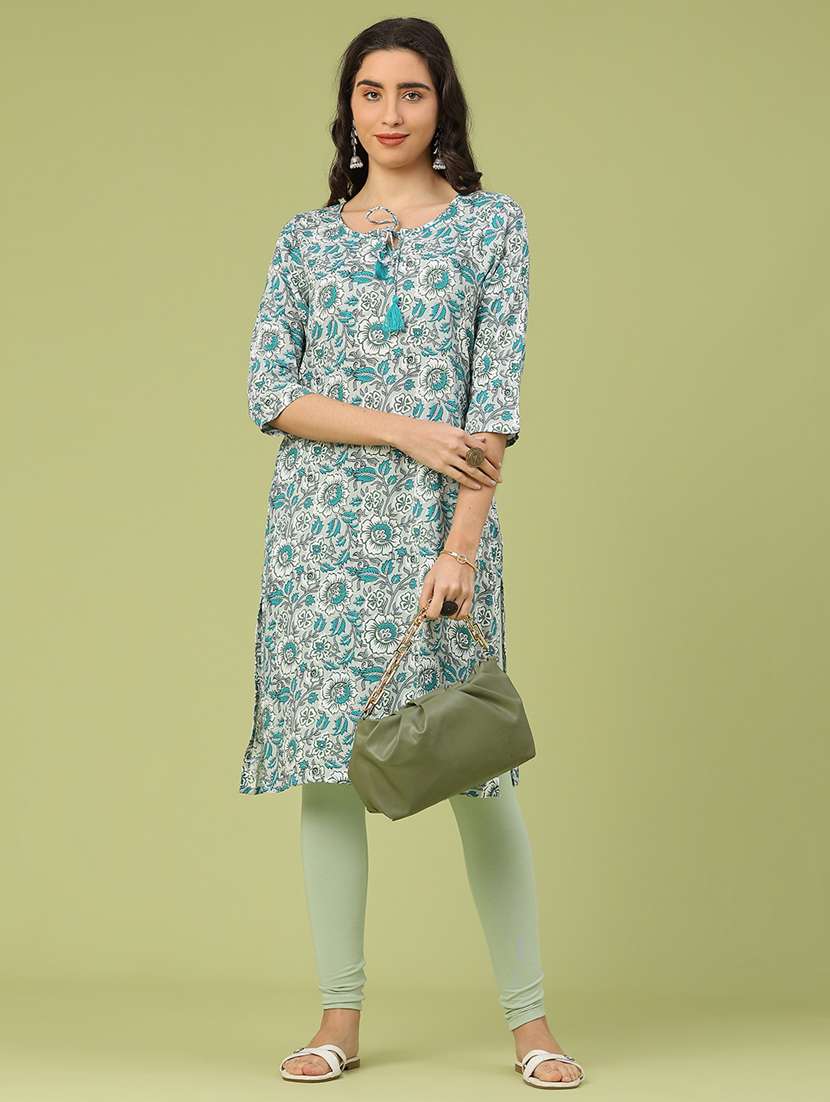women floral three quarter sleeve straight kurta - 22257604 -  Standard Image - 4