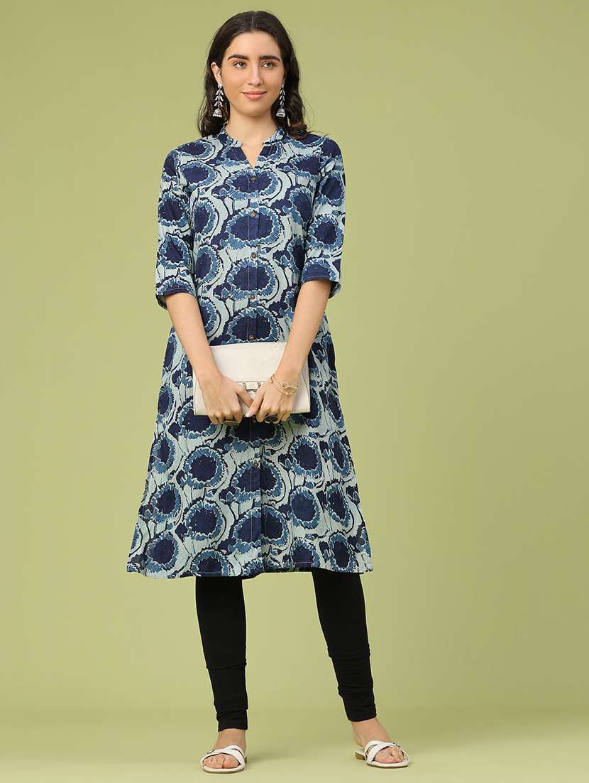 women floral printed three quarter sleeve straight kurta - 22257605 -  Standard Image - 4