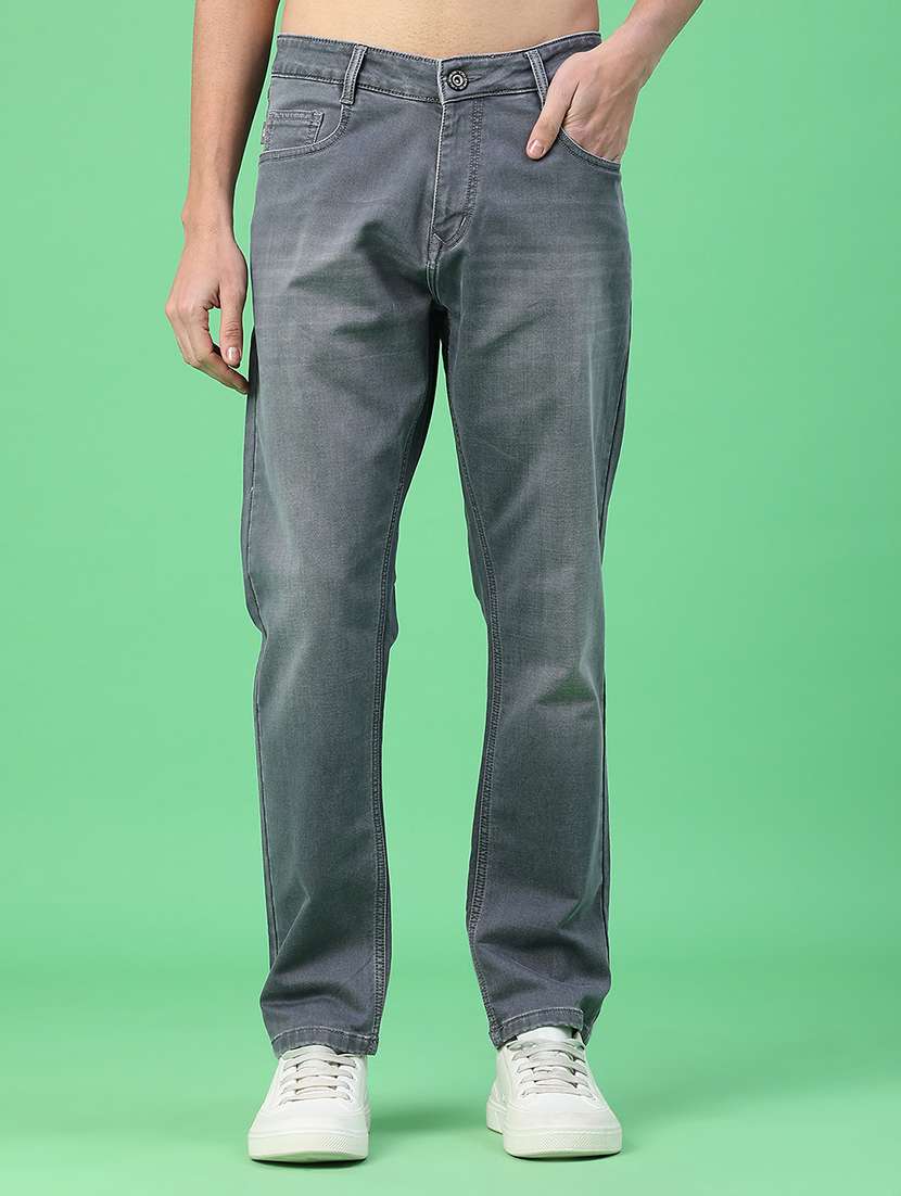 men washed mid rise full length relaxed fit jeans