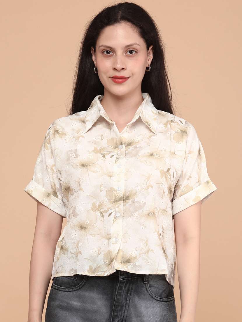 women printed collared shirt