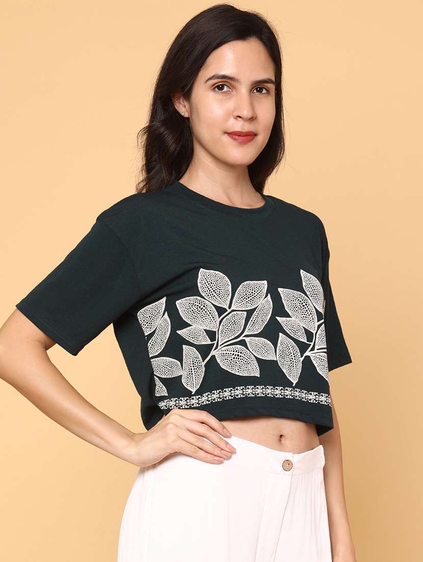 women printed short sleeve crop t-shirt