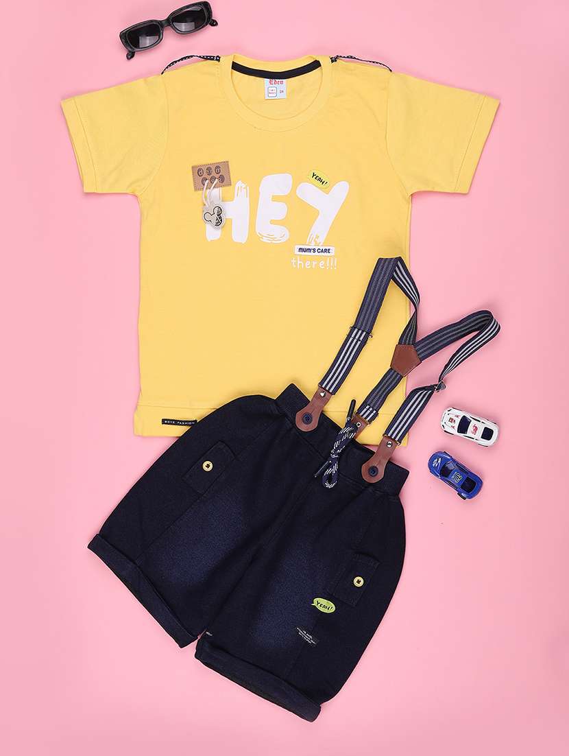 boys printed round neck t-shirt and shorts set with suspender - 22257799 -  Standard Image - 1