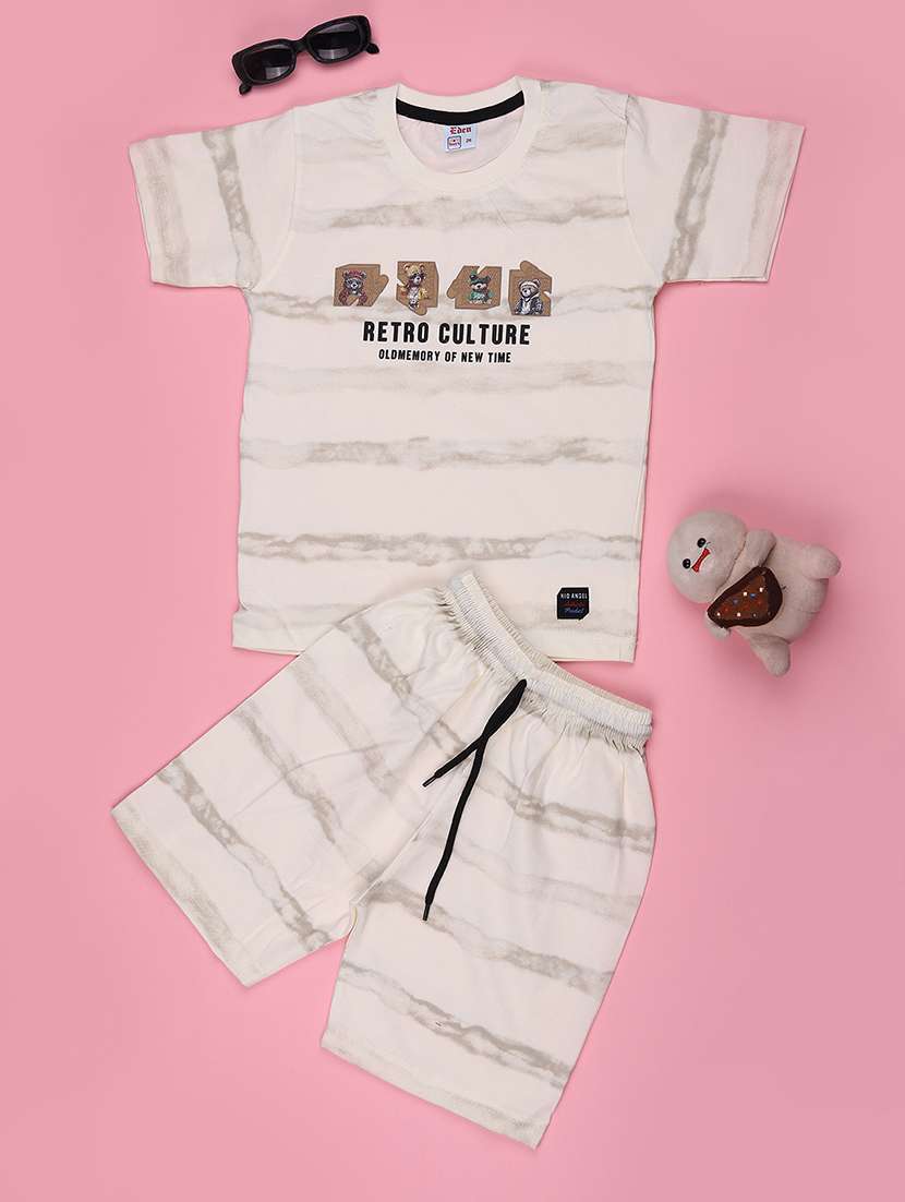 boys printed round neck t-shirt and shorts co-ord set - 22257806 -  Standard Image - 1