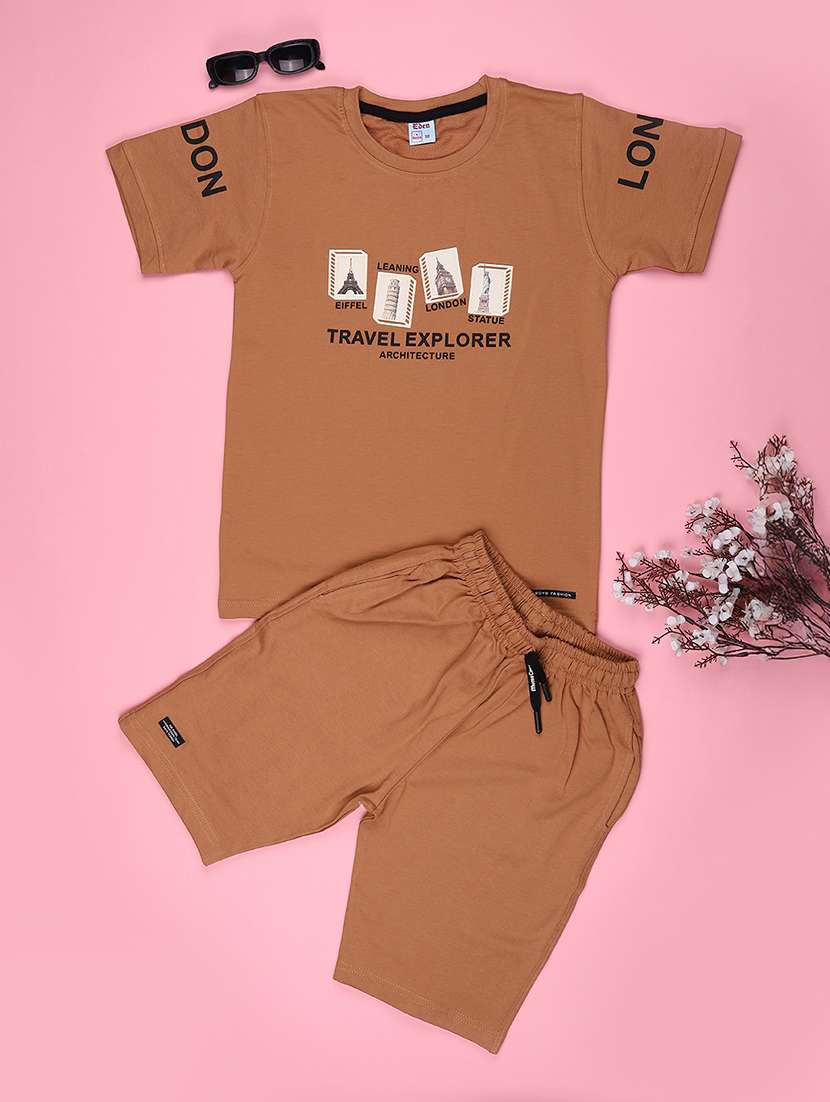 boys printed round neck t-shirt and shorts co-ord set - 22257807 -  Standard Image - 1