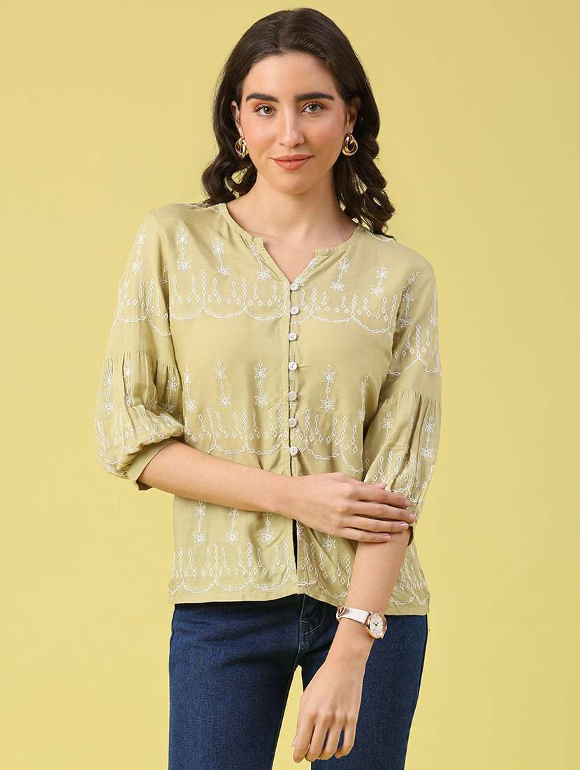 Women Embroidered Three Quarter Sleeves Regular Top - 22257932 -  Standard Image - 1