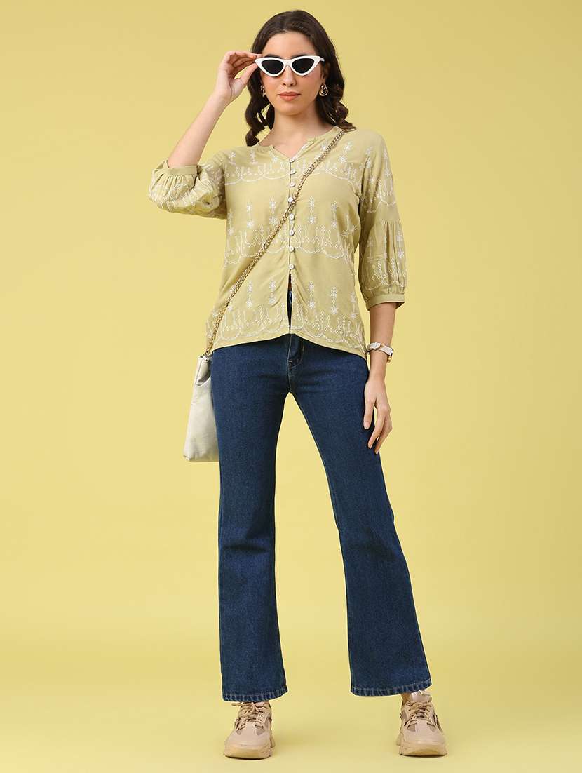 Women Embroidered Three Quarter Sleeves Regular Top - 22257932 -  Standard Image - 4