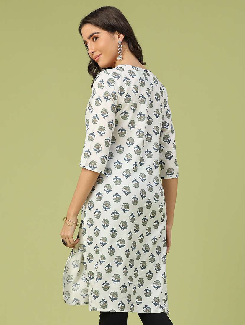 women floral three quarter sleeve straight kurta - 22257933 -  Standard Image - 4