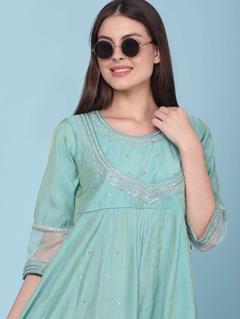 women embroidered three quarter sleeves anarkali kurta - 22257935 -  Standard Image - 1