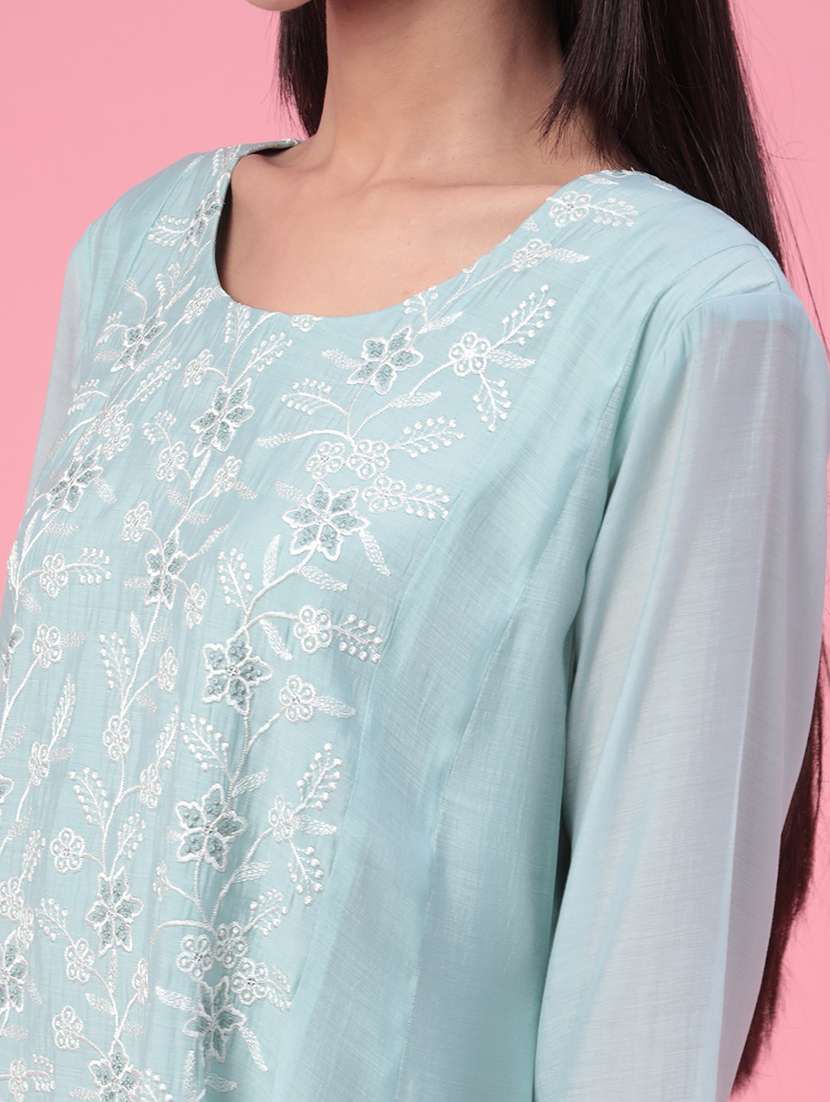 women embroidered three quarter sleeves a-line kurta - 22257936 -  Standard Image - 1