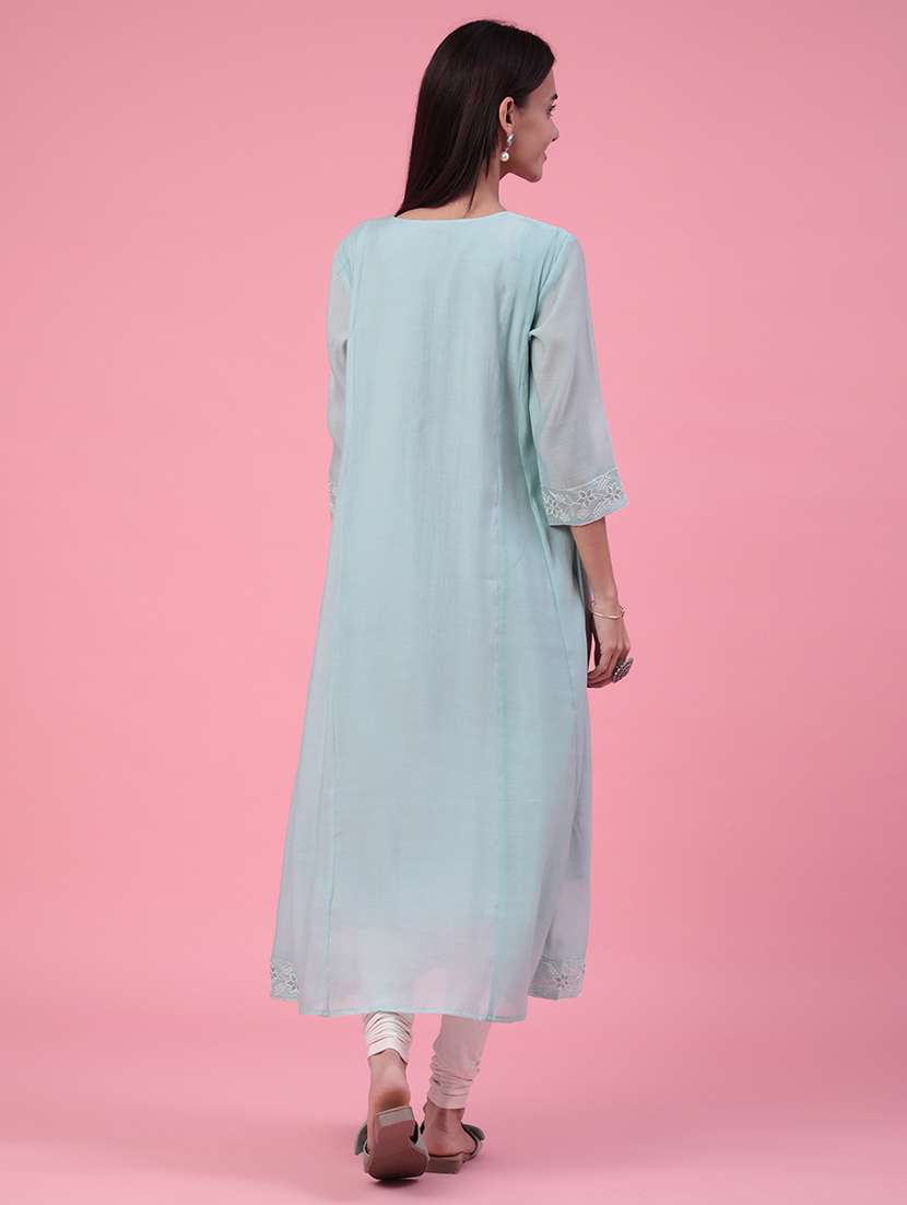 women embroidered three quarter sleeves a-line kurta - 22257936 -  Standard Image - 4
