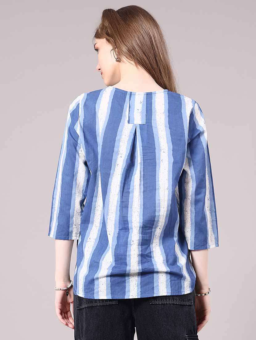 women blue cotton straight kurti - 22258123 -  Standard Image - 4