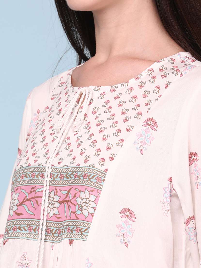 women printed three quarter sleeves a-line top - 22258126 -  Standard Image - 1