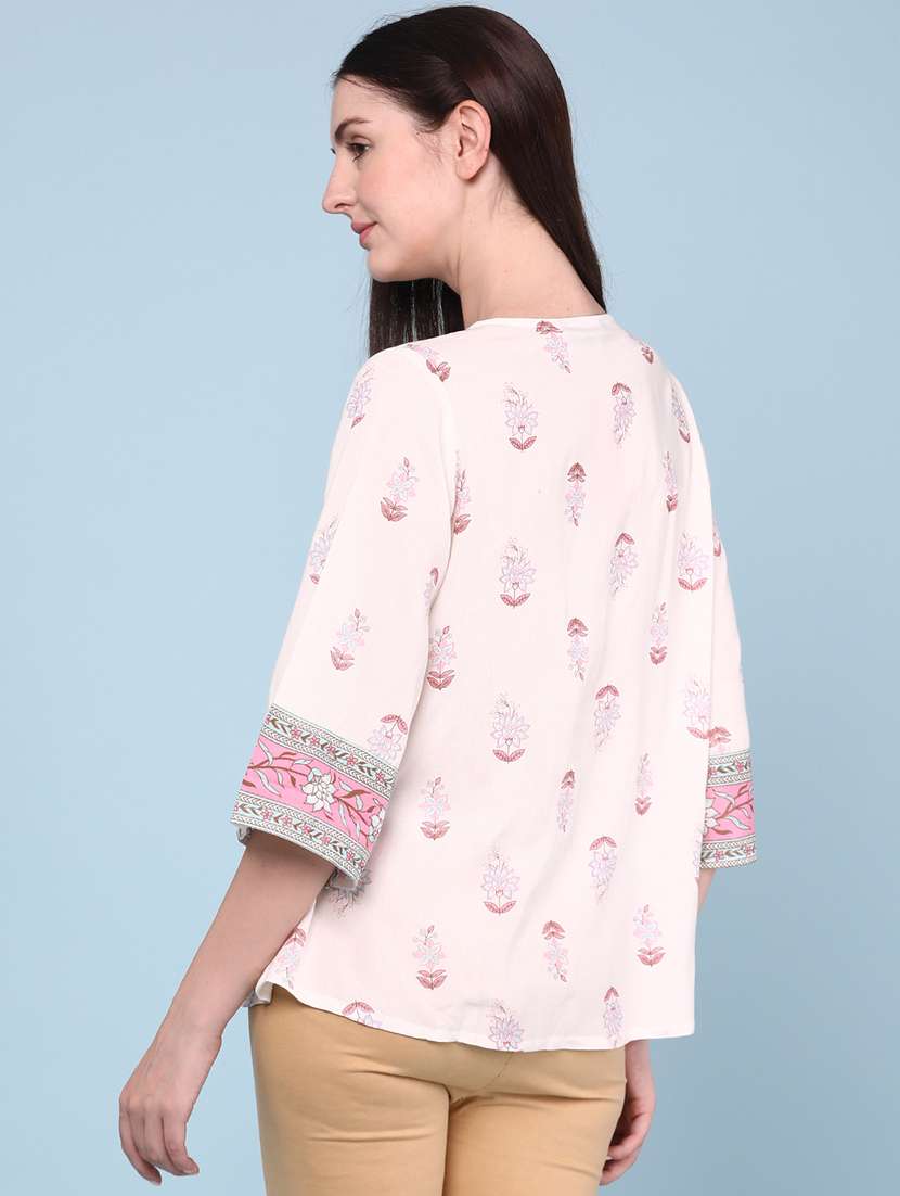 women printed three quarter sleeves a-line top - 22258126 -  Standard Image - 4