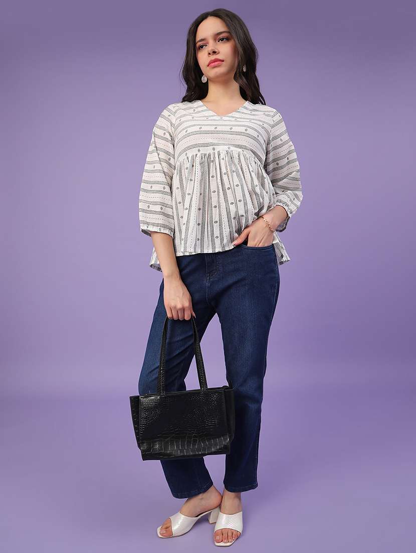 women printed v neck ethnic top - 22258127 -  Standard Image - 4