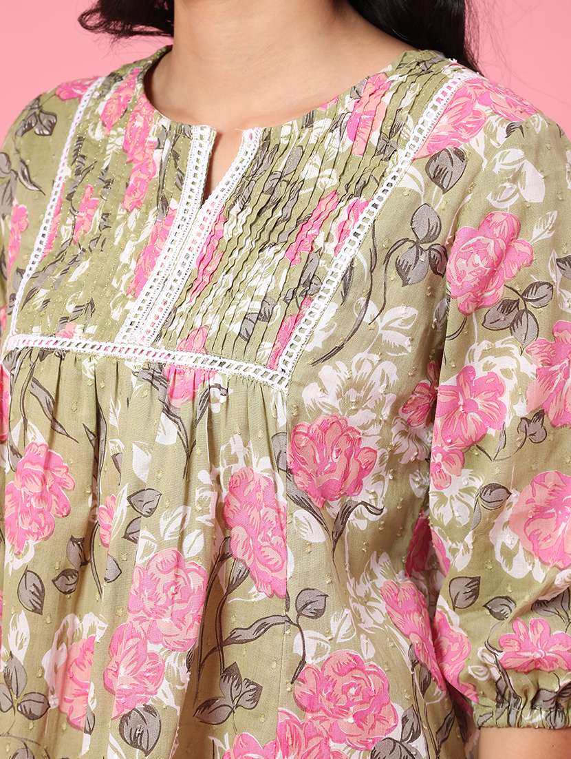 Women Printed Notch Neck Ethnic Top - 22258129 -  Standard Image - 1