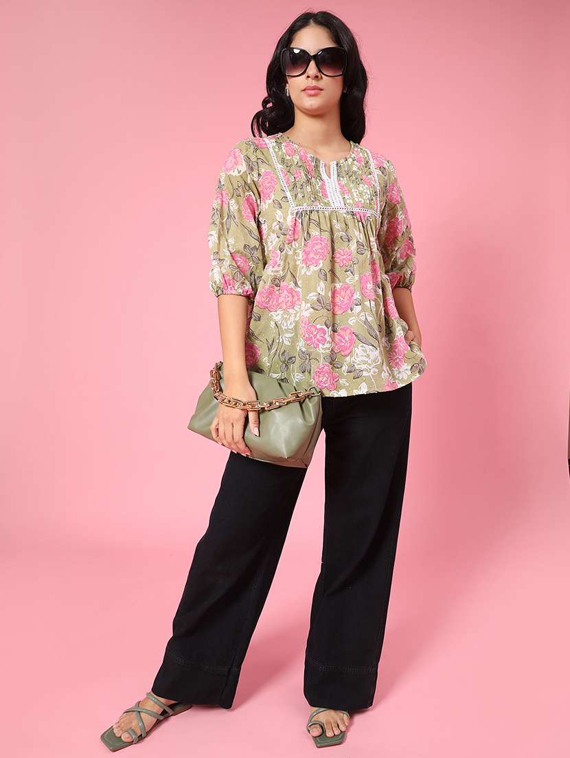 Women Printed Notch Neck Ethnic Top - 22258129 -  Standard Image - 4