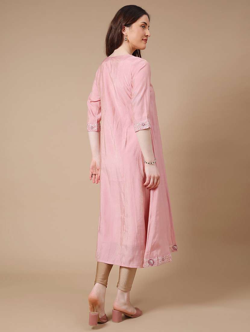 pink cotton aline kurta - 22258180 -  Standard Image - 4