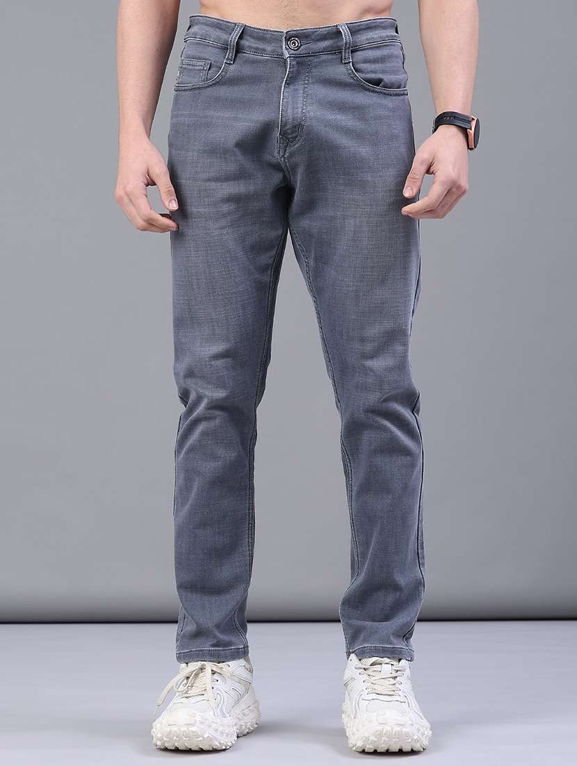 men plain mid rise full length jeans