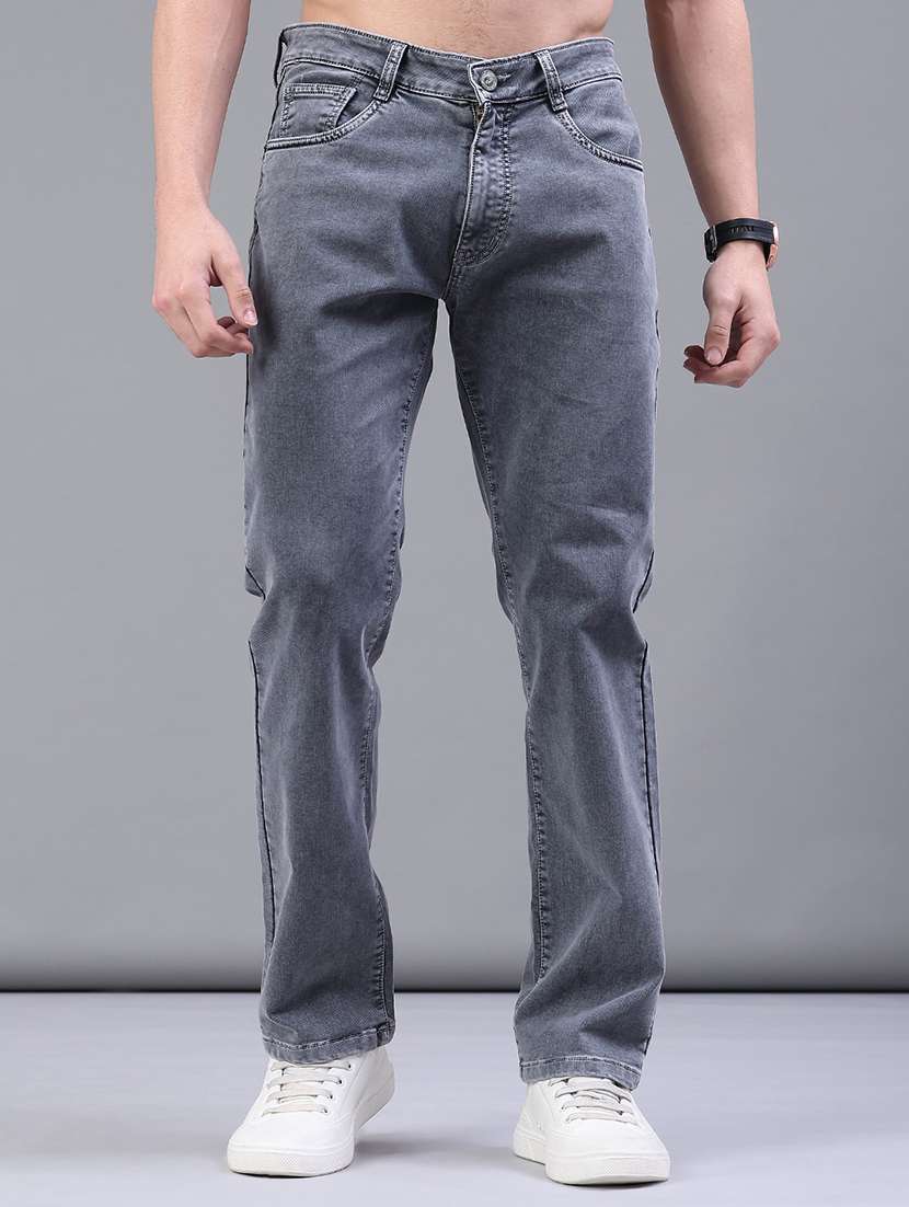 men plain mid rise full length jeans