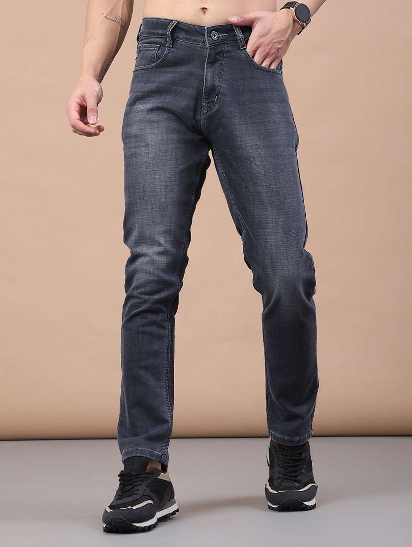 men washed mid rise full length jeans