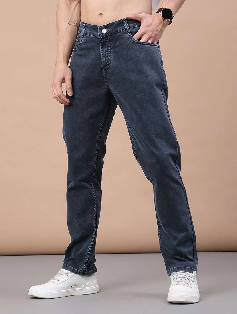 men plain mid rise full length jeans