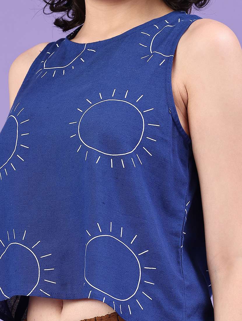 women blue cotton crop top - 22258602 -  Standard Image - 1