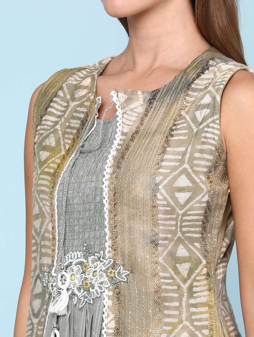 Women Printed Sleeveless Layered Kurta - 22258655 -  Standard Image - 1