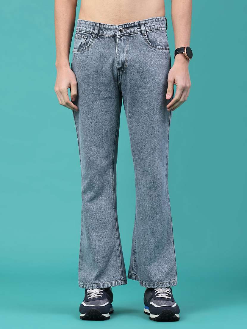 men plain high rise bootcut jeans