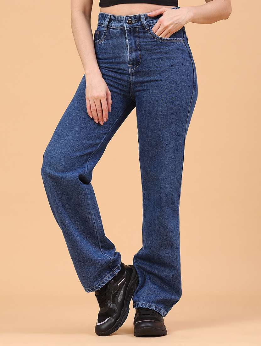 women plain high rise straight fit jeans