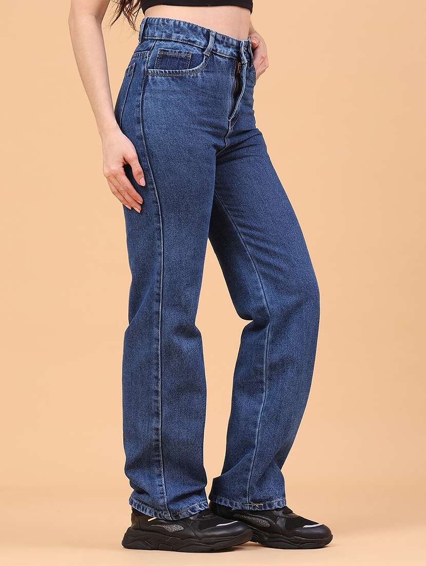women plain high rise straight fit jeans - 22258832 -  Standard Image - 1