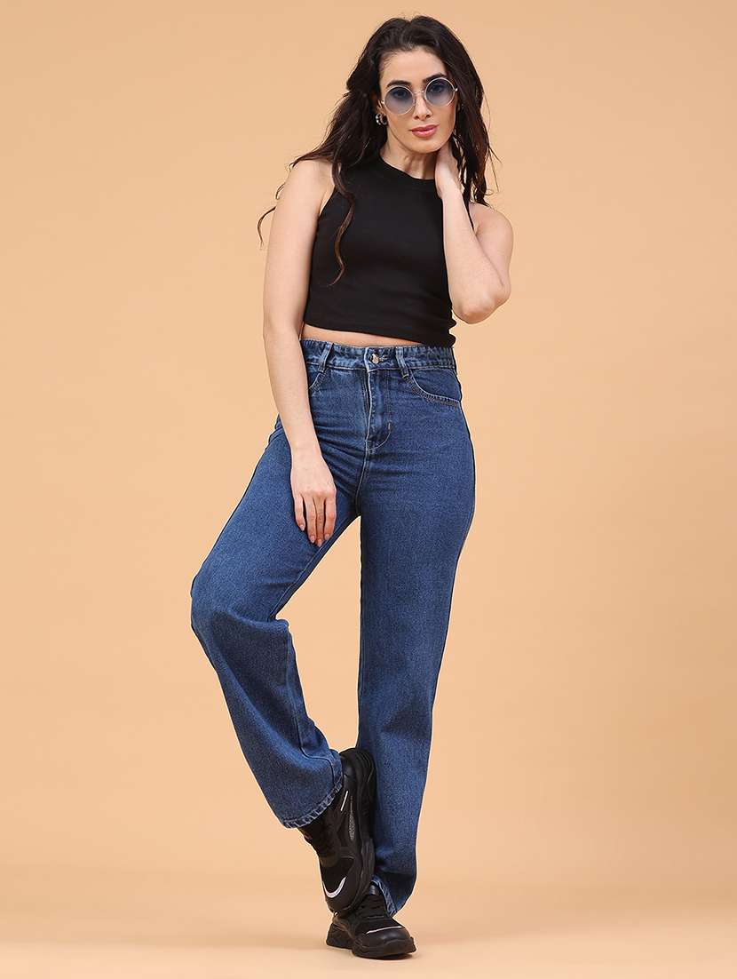 women plain high rise straight fit jeans - 22258832 -  Standard Image - 4