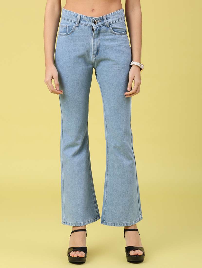women solid mid rise bootcut jeans