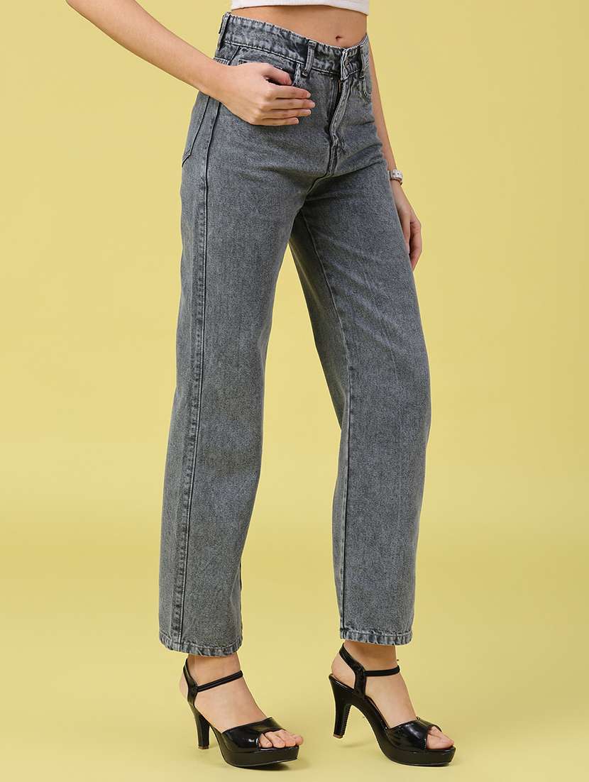 women solid high rise straight jeans - 22258834 -  Standard Image - 1