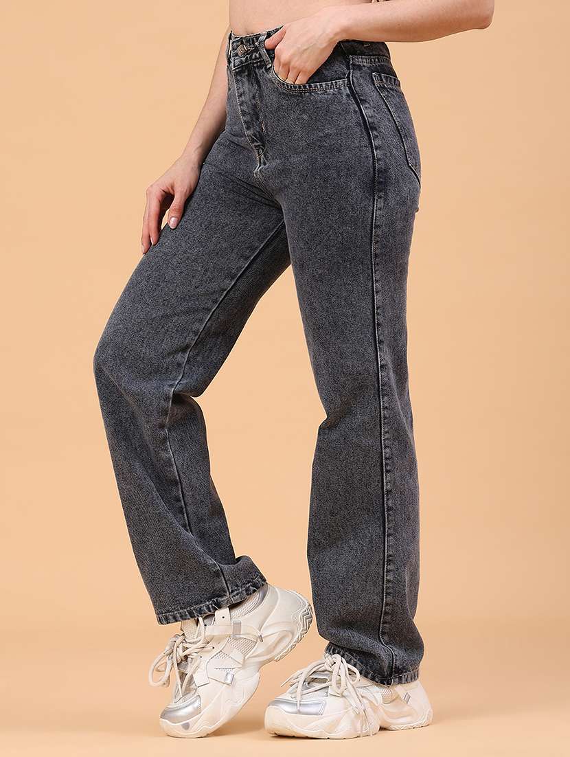 women plain high rise straight fit jeans - 22258835 -  Standard Image - 1