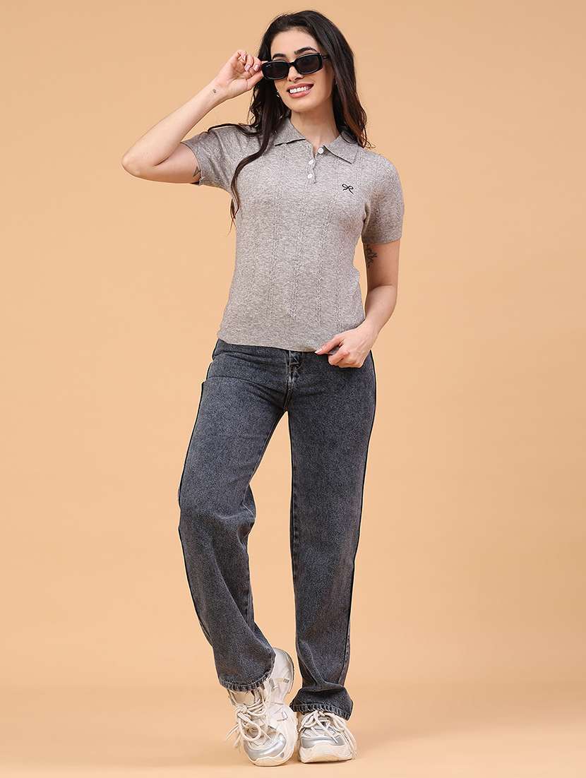 women plain high rise straight fit jeans - 22258835 -  Standard Image - 4