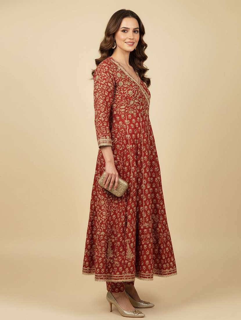women floral three quarter sleeve kurta pant with dupatta set - 22258853 -  Standard Image - 1