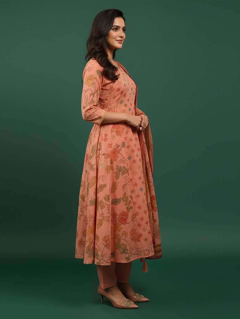 women floral three quarter sleeve kurta pant with dupatta set - 22258855 -  Standard Image - 1